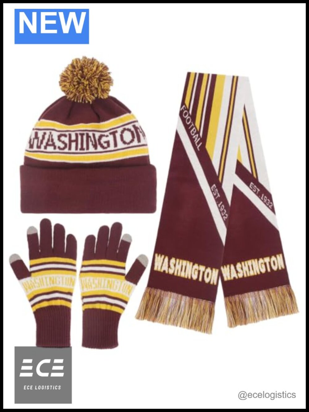 3-Piece Winter Beanie Hat Knit Gloves Scarf Set Touchscreen Fleece Lined